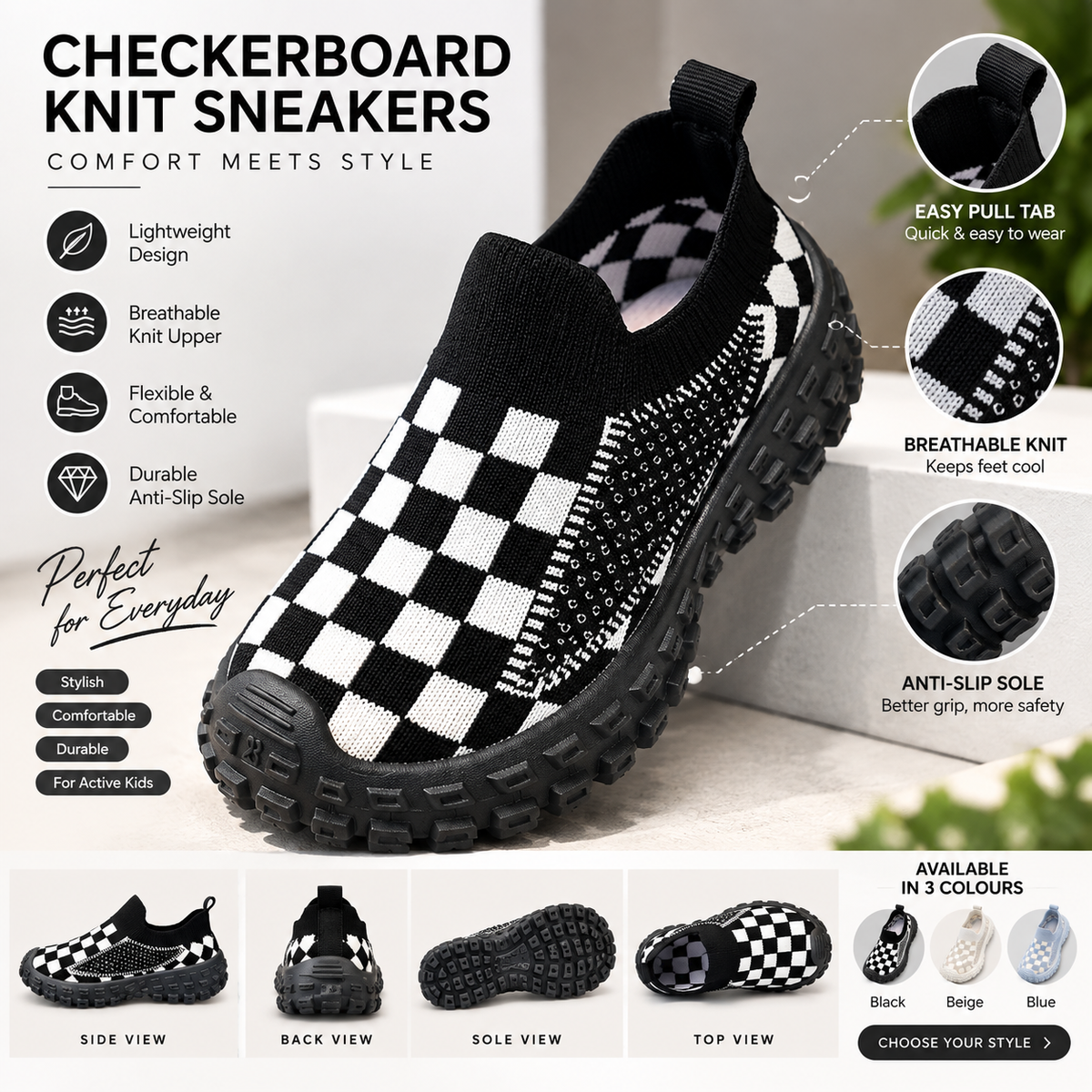 Checkerboard Knit Kids Sneakers