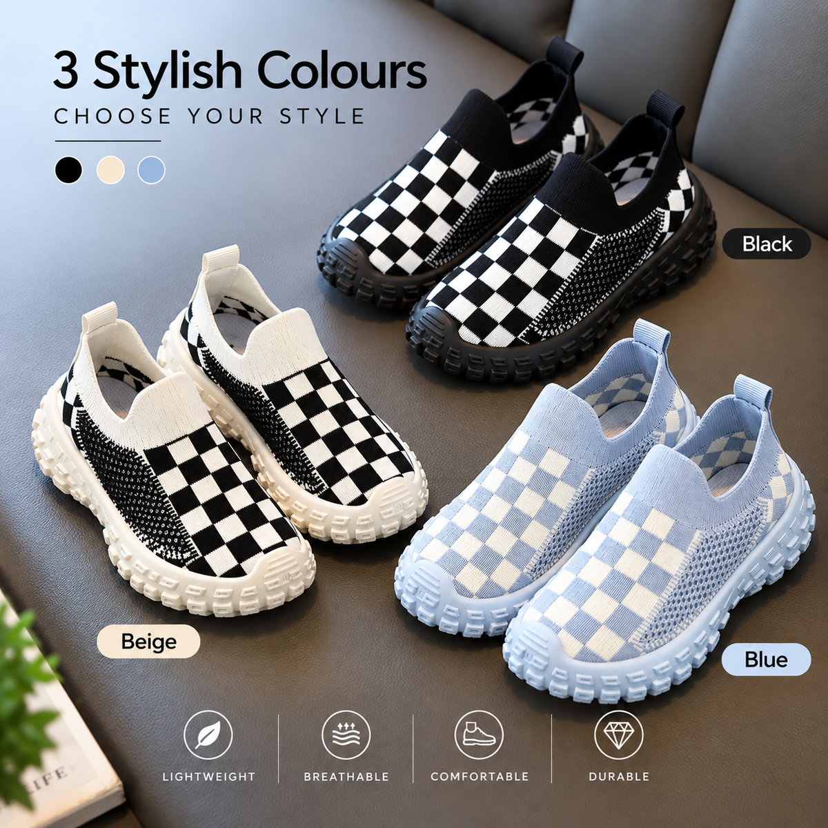 Checkerboard Knit Kids Sneakers