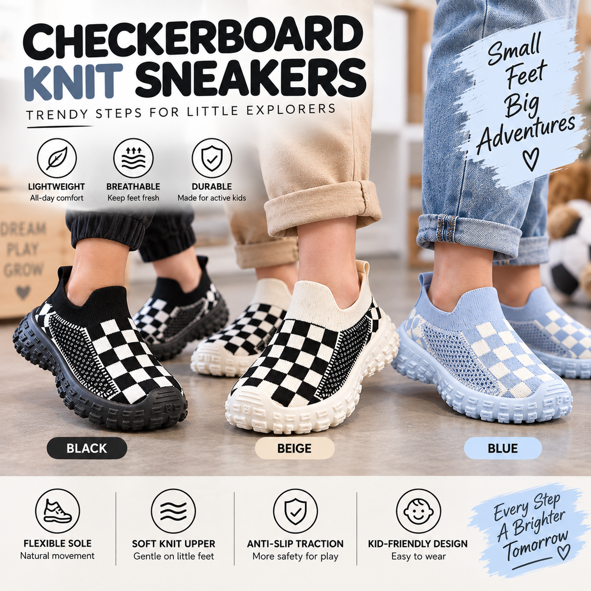 Checkerboard Knit Kids Sneakers